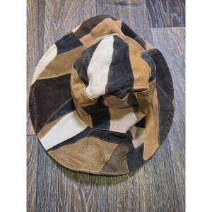 Fairweather Vintage Patchwork Suede Leather Bucket Hat Brown Tan Boho 57cm